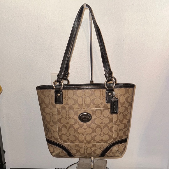 Authentic Coach F18917 Peyton Signature Logo Heritage Handbag Tote Brown Vtg Y2K - Picture 3 of 10